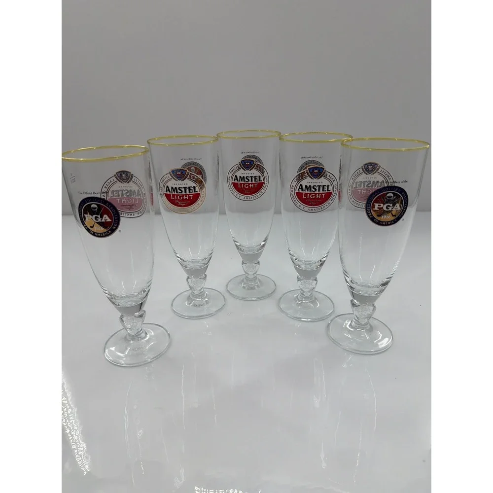 Amstel‎ Light PGA 1916 Gold Rim Pilsner Beer Glasses 33cl Set of 5